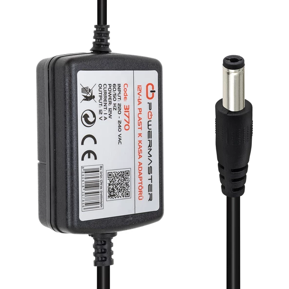 POWERMASTER PM-31770 12 VOLT - 1 AMPER - 12 WATT 5.5*2.5 MM UÇLU İKİ UCU KABLOLU MASAÜSTÜ ADAPTÖR