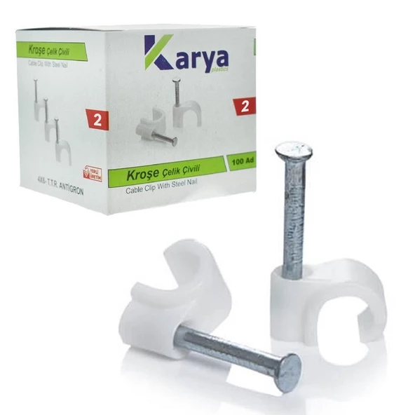 KARYA 2 NUMARA ÇELİK ÇİVİLİ 6 MM KROŞE (100LÜ PAKET)(DATA - ANTEN KABLOLARI İÇİN)