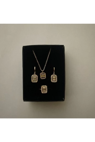 Baget Taşlı Kolye Küpe Ve Yüzük Set - 3