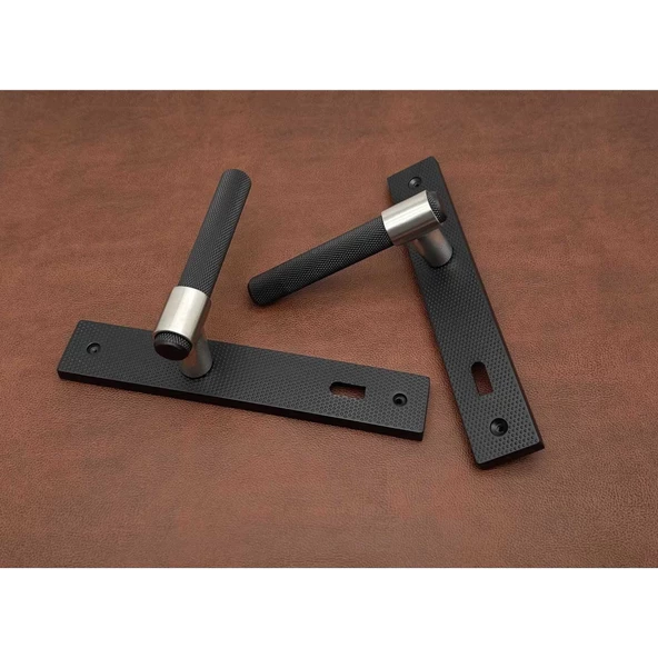 Punch Mat Siyah İnox Lüx Zamak Aynalı Oda Kapı Kolu 1 Takım - Resim 4