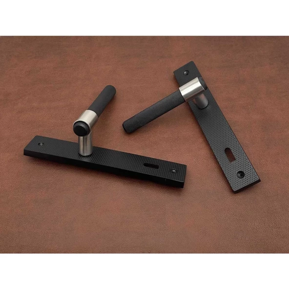 Punch Mat Siyah İnox Lüx Zamak Aynalı Oda Kapı Kolu 1 Takım - Resim 3