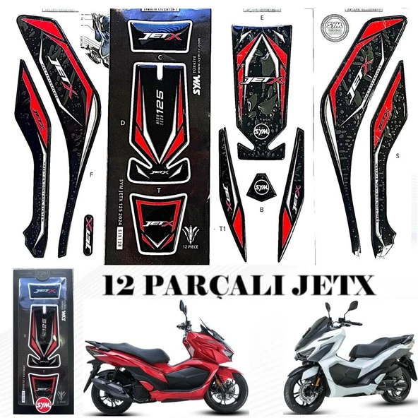 SYM JET-X 125 TANK PED SETİ 12 PCS KIRMIZI