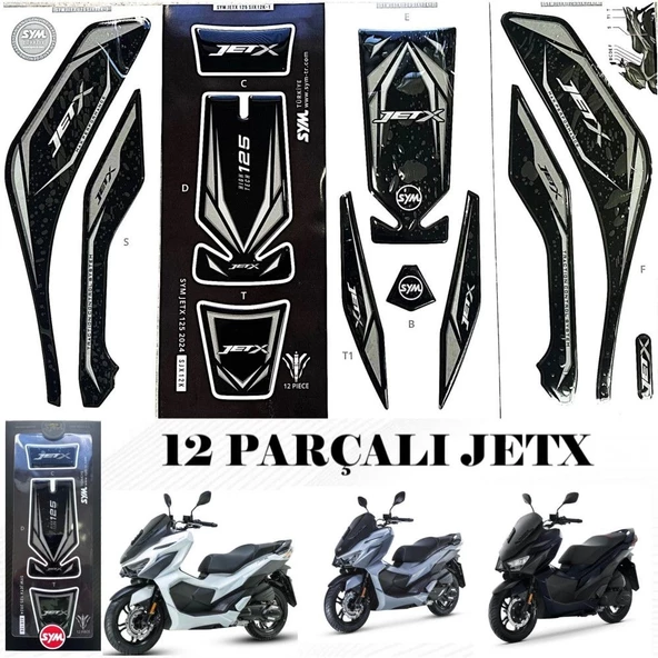 SYM JET-X 125 TANK PED SETİ 12 PCS GRİ