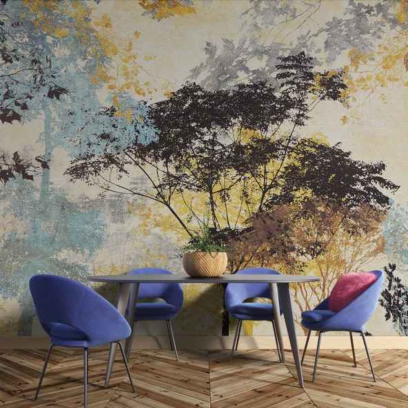 Ağaç Silueti Halı Deseni Duvar Kağıdı Baskı - Resim 5