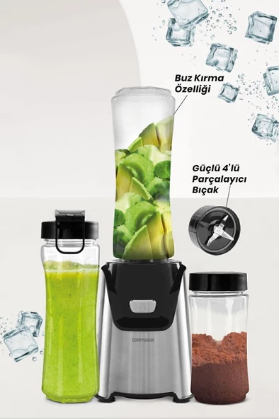 Goldmaster Mixgrind 2in1 Paslanmaz Çelik Bıçaklı Kişisel Smoothie Blender ve Kahve Baharat Öğütücü - 3