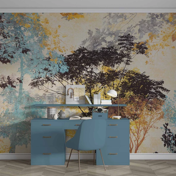 Ağaç Silueti Halı Deseni Duvar Kağıdı Baskı - Resim 4