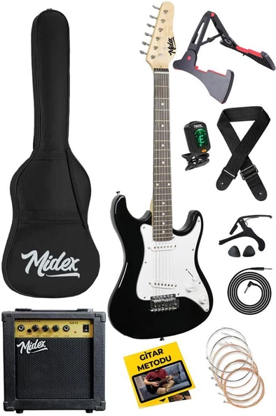 Midex CEG-36BK 8-12 Yaş Çocuklar İçin Amfili Full 3/4 36 İnç Elektro Gitar Seti White Black