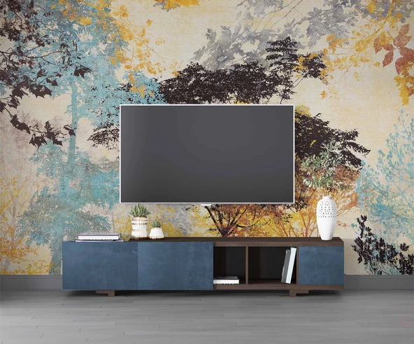 Ağaç Silueti Halı Deseni Duvar Kağıdı Baskı - Resim 3