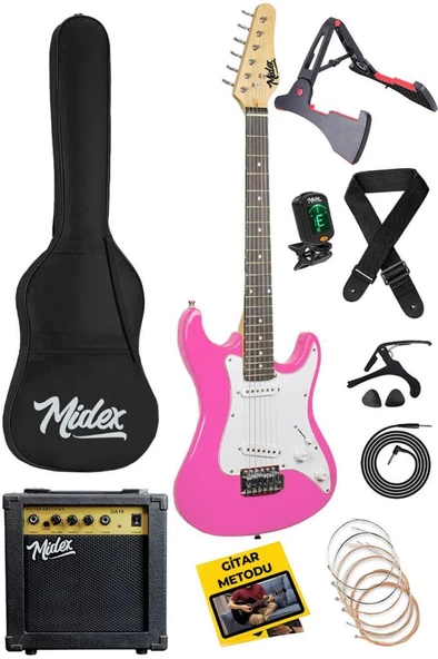 Midex CEG-36PK 8-12 Yaş Çocuklar İçin Amfili Full 3/4 36 İnç Elektro Gitar Seti Pembe