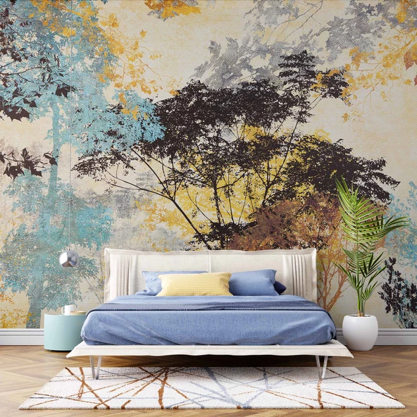 Ağaç Silueti Halı Deseni Duvar Kağıdı Baskı - Resim 2