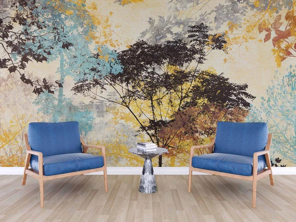 Ağaç Silueti Halı Deseni Duvar Kağıdı Baskı - Resim 6