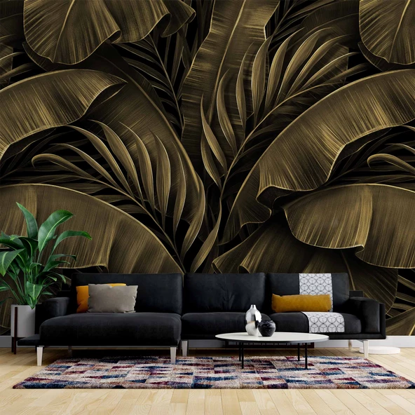 Tropikal Yaprak Temalı Duvar Kağıdı Baskı ürün görseli
