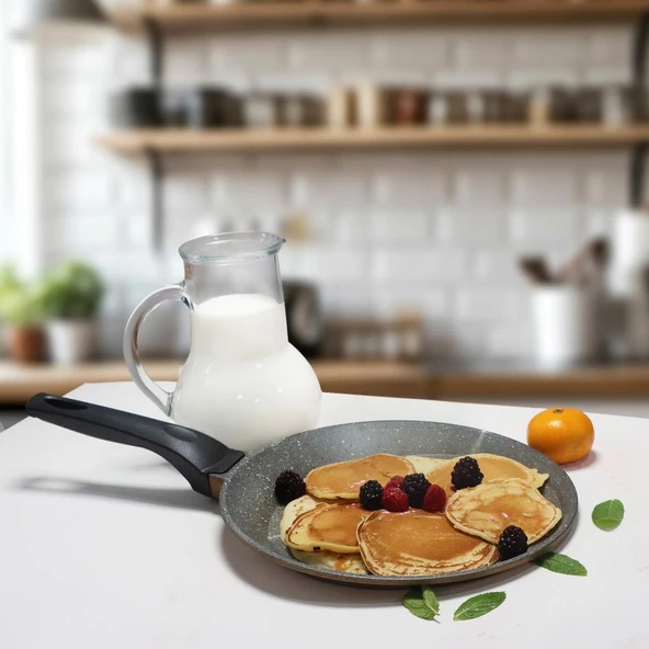 Serenk Fun Cooking Defne Alüminyum Döküm Granit Kaplama Krep Tava 22 cm Sarı - 7