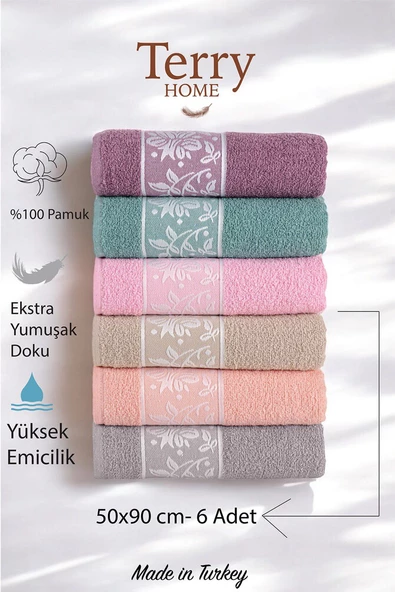 Terry Home Sare Organik Pamuklu 6 Adet El-Yüz Havlu Seti 50x90 cm - 3