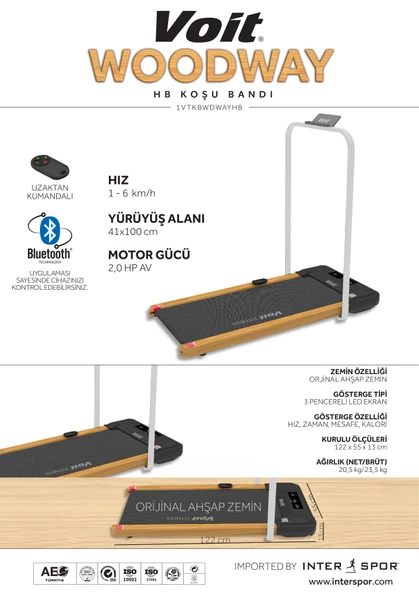 Voit  Woodway Ultra  İnce  Yürüyüş  Bandı  Handlebarlı New