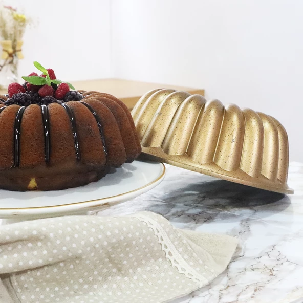 Serenk Fun Cooking Arya Alüminyum Döküm Granit Kaplama Kek Kalıbı 25 cm Sarı - 4