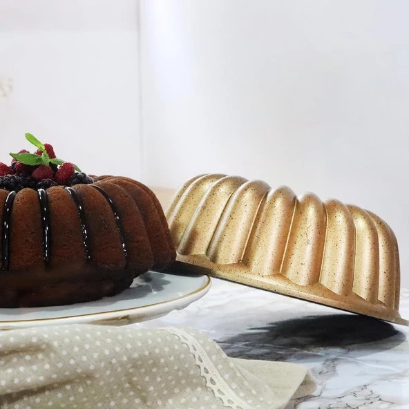 Serenk Fun Cooking Arya Alüminyum Döküm Granit Kaplama Kek Kalıbı 25 cm Sarı - 8