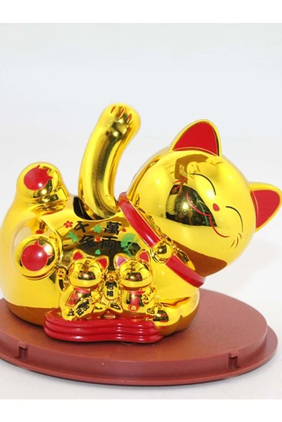 Maneki Neko Feng Shui Bereket Şans Mutluluk Çağıran Şans Kedisi Solar Panelli Hareketli Pati Feng Shui Yatan