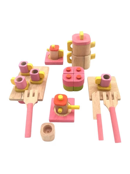 Minik Şeflerin Rüyası: Standlı Ahşap Minyatür Oyuncak Komple Mutfak Seti - 2