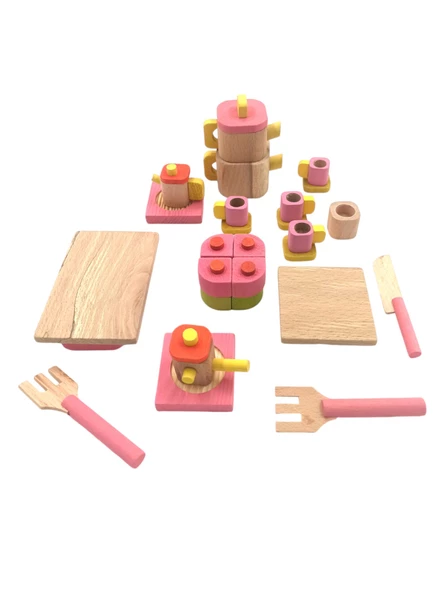 Minik Şeflerin Rüyası: Standlı Ahşap Minyatür Oyuncak Komple Mutfak Seti - 3