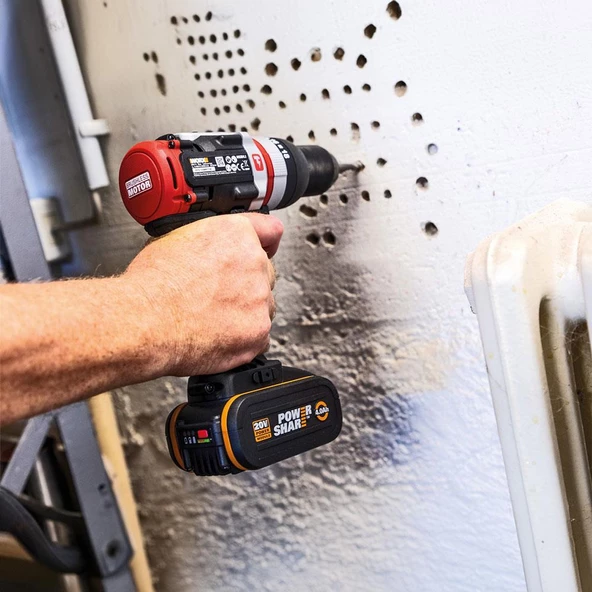 Worx Wx354.4 20Volt/4.0Ah Li-İon Çift Akülü Kömürsüz Profesyonel Şarjlı Darbeli Matkap - 12
