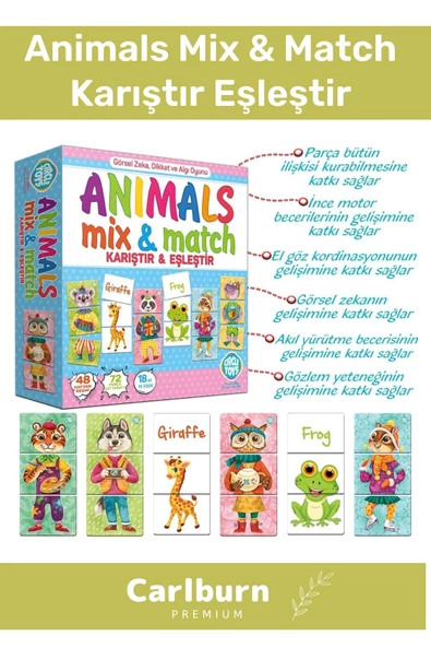 Özel Üretim Zeka Geliştirici Çocuk El Göz Koordinasyonu Animals Mix & Match Karıştır Eşleştir