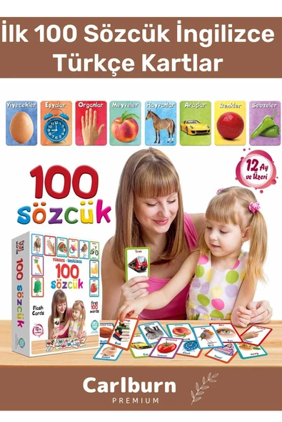 Özel Üretim Zeka Geliştirici Yabancı Dil Eğitici Çocuk İlk 100 Sözcük İngilizce Türkçe Kartlar