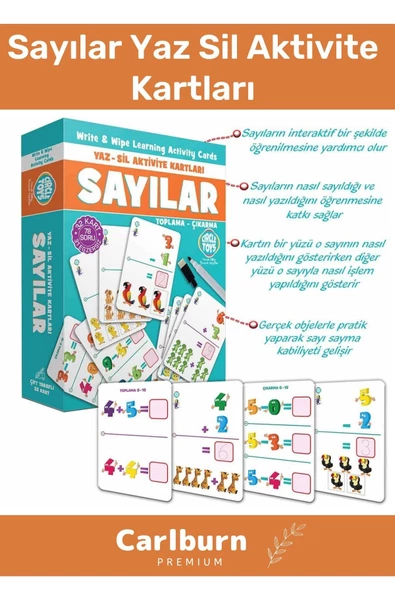 Özel Üretim Zeka Geliştirici Eğitici El Göz Koordinasyon Matematik Sayılar Yaz Sil Aktivite Kartları