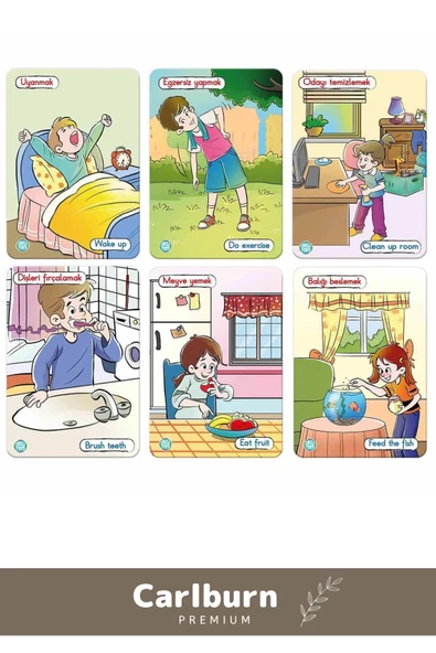 Özel Üretim Zeka Geliştirici Eğitici Kişisel Gelişim Çocuk Bir Günüm Eylem Resimli Aktivite Kartları - 2
