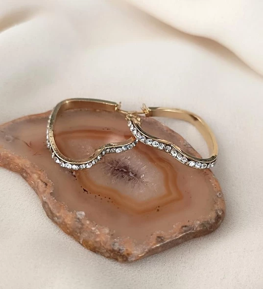 Küpe Kalp Kararmaz Çelik 316L Lüks Taşlı Kadın Küpe ürün görseli