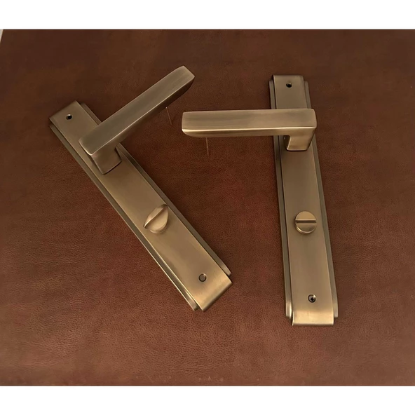 Bella Antik Sarı Lüx Zamak Aynalı Wc Banyo Kapı Kolu Sol Basar 1 Takım - Resim 2