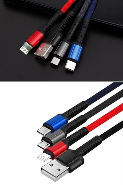 Şarj Kablosu 3 'in 1 USB Çıkışlı Mİikro TYPE-C 8pin Uyumlu Işıklı Anahtarlık Model - 6