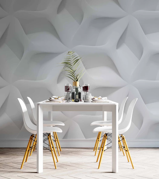 3 Boyutlu Beyaz Kabartma Görünümlü Duvar Kağıdı Baskı - Resim 5