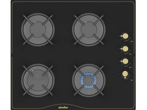Simfer 3325 4G 60Cm Rustik Siyah Ankastre Cam Ocak Emaye Izgara