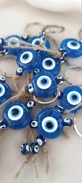 Nazar Boncuk Anahtarlık Şeffaf Mavi 10 Adet Kötü Göz Kovucu Nazar Hand Made Hasır Nazarlı Anahtarlık - Resim 7