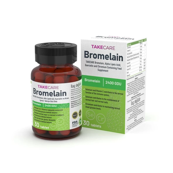 TAKECARE Bromelain, Alfa Lipoik Asit, Kuersetin ve Krom İçeren Takviye Edici Gıda 30 Tablet