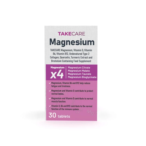 TAKECARE Magnezyum, Vitamin D, Vitamin B6, Vitamin B12, Doğası DeğiştirilmemişTip 2 Kollajen, Kuersetin, Zerdeçal Ekstresi ve Bromelain İçeren Takviye Edici Gıda 30 Tablet - 2