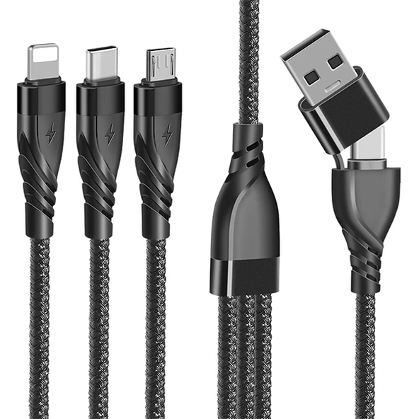 3in1 Type-C + USB To Lightning + Type-c + Micro Usb Şarj ve Data Kablosu