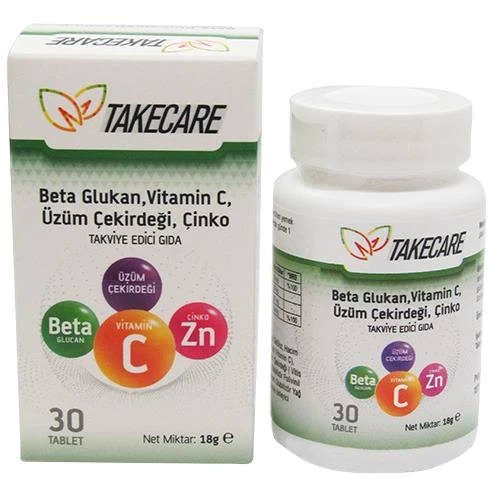 Takecare Vitamin C Çinko ve Beta Glukan içeren 30 Tablet