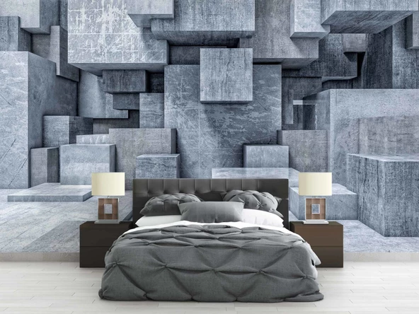 3 Boyutlu Beton Küp Görünümlü Duvar Kağıdı Baskı - Resim 2