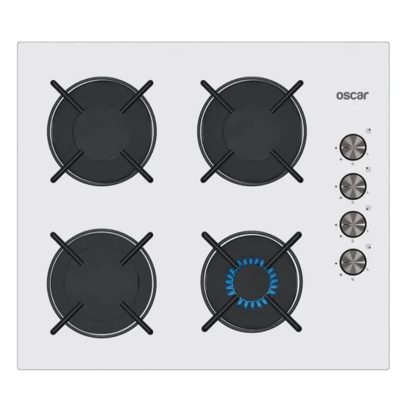 Simfer Oscar 3603 4 Gözü Gazlı 60 cm Beyaz Cam Ankastre Ocak