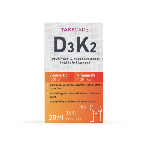 TAKECARE Vitamin D3, Vitamin K2 ve Vitamin E İçeren Takviye Edici Gıda 20ml Sprey ve Damla - 2