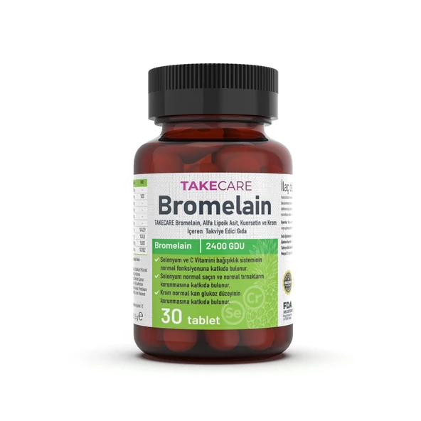 TAKECARE Bromelain, Alfa Lipoik Asit, Kuersetin ve Krom İçeren Takviye Edici Gıda 30 Tablet - 3