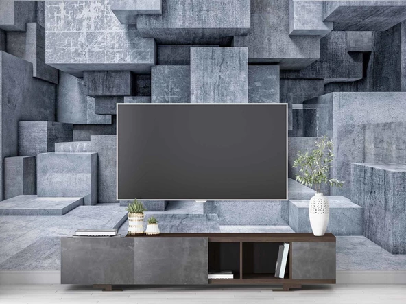 3 Boyutlu Beton Küp Görünümlü Duvar Kağıdı Baskı - Resim 3