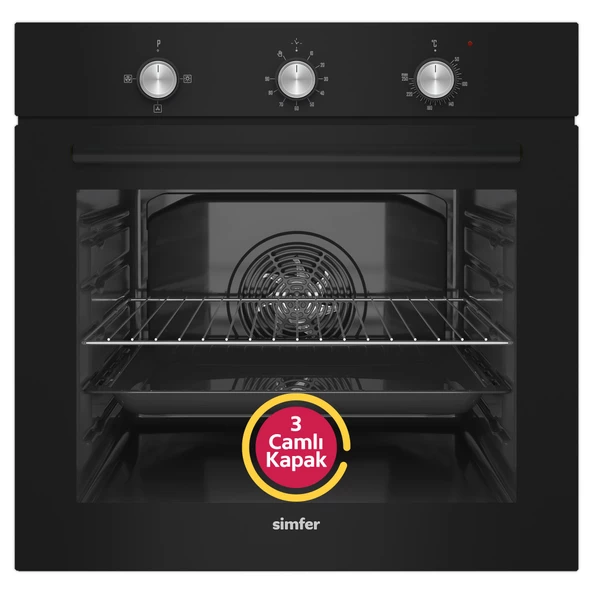 Simfer 4 Fonksiyon Trend Mekanik Siyah Power Turbo 3'lü Ankastre Set (8228 Fırın + 3046 Ocak + 8721 Davlumbaz) - Resim 2
