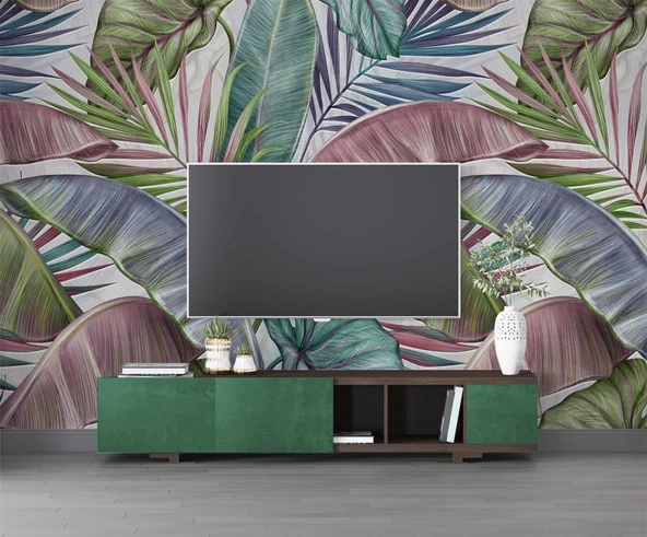 Soft Tropikal Yaprak Temalı Duvar Kağıdı Baskı - Resim 3