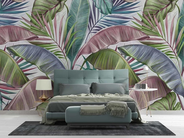 Soft Tropikal Yaprak Temalı Duvar Kağıdı Baskı - Resim 2