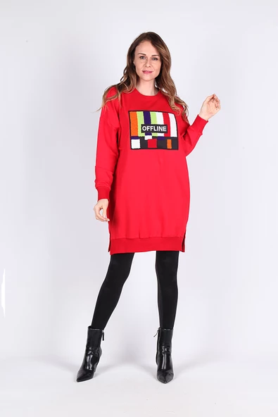 Kadın Renkli Uzun Sweatshirt Tesettür Tunik - 7