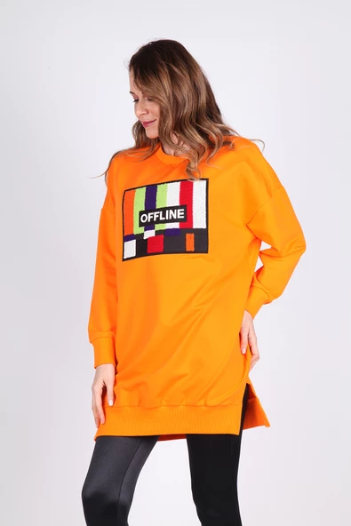 Kadın Renkli Uzun Sweatshirt Tesettür Tunik - 12