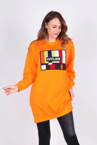 Kadın Renkli Uzun Sweatshirt Tesettür Tunik - 10